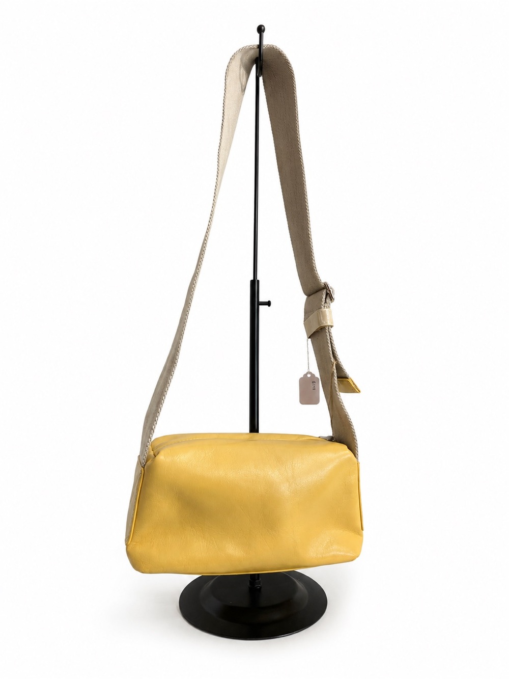 Compact Yellow Leather Crossbody Bag with Neutral Strap